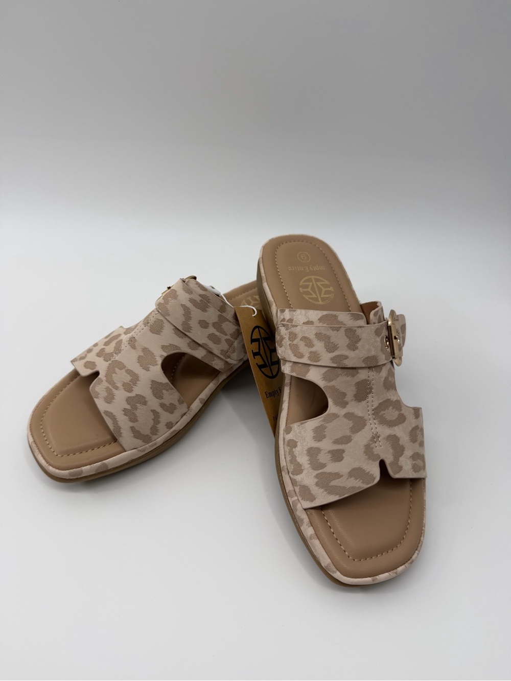 Neutral Leopard Print Slide Sandals with Buckle